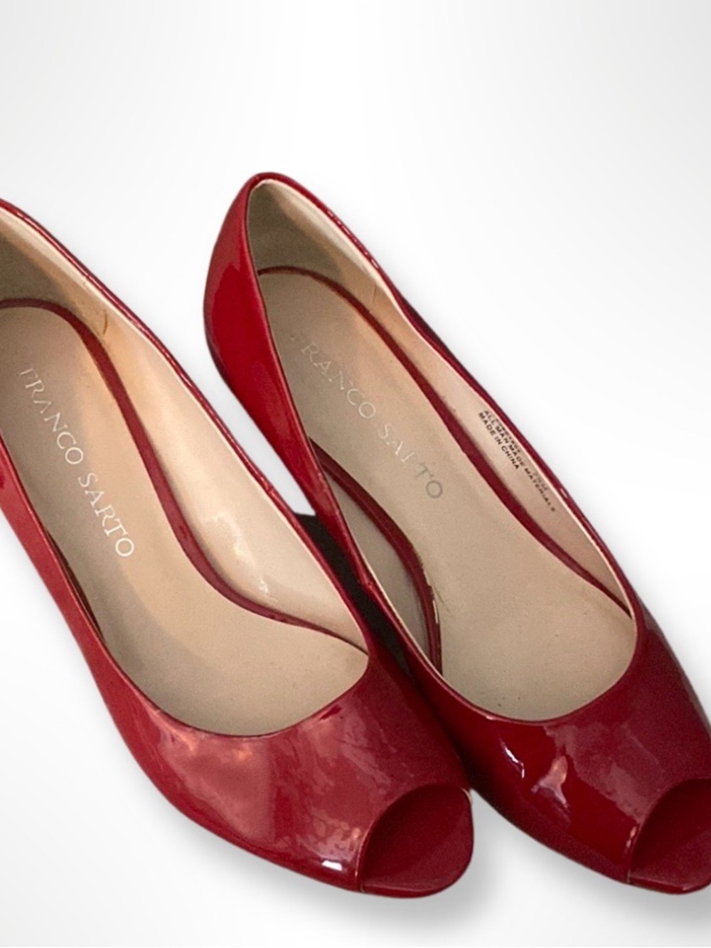 Franco Sarto Red Patent Peep Toe Pumps
